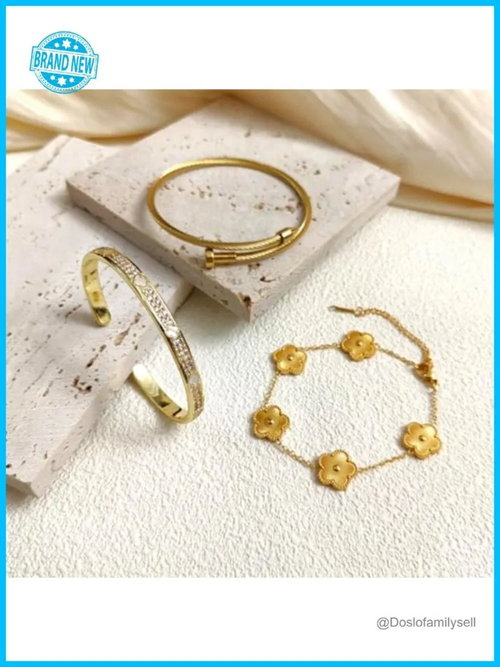 Cubic Zirconia Bangle Bracelets 18K Gold Plated Stackable Love Bracelet Set
